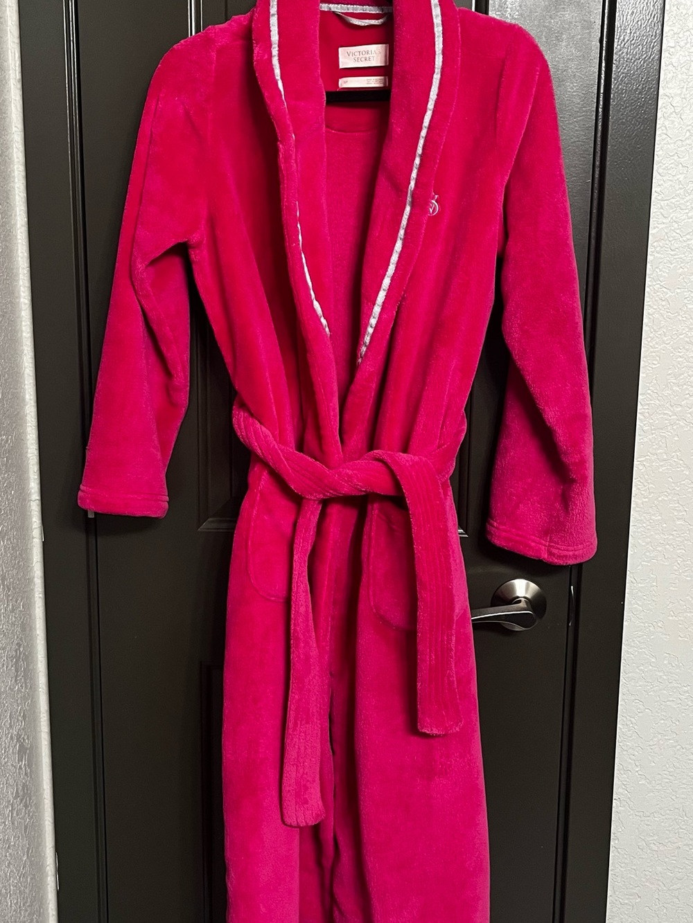 Victoria's Secret Bright Hot Pink Plush Robe with Silver Trim